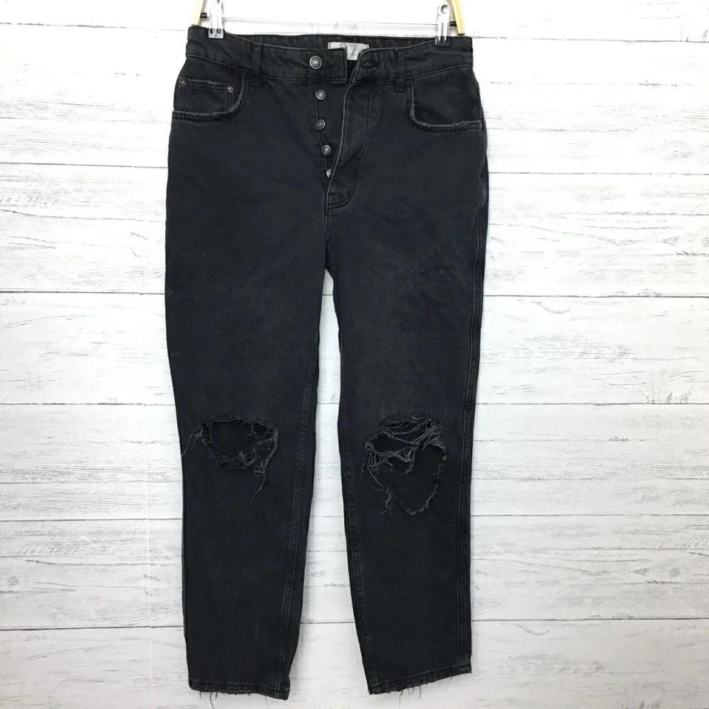 Free People We The Free Faded Black High Rise Jeans Distressed size 27